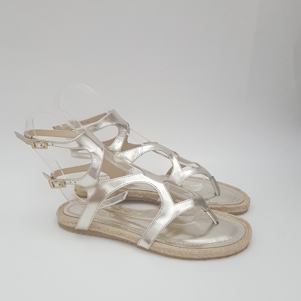 Jimmy Choo gold leather gladiator strappy flat sandals 6.5